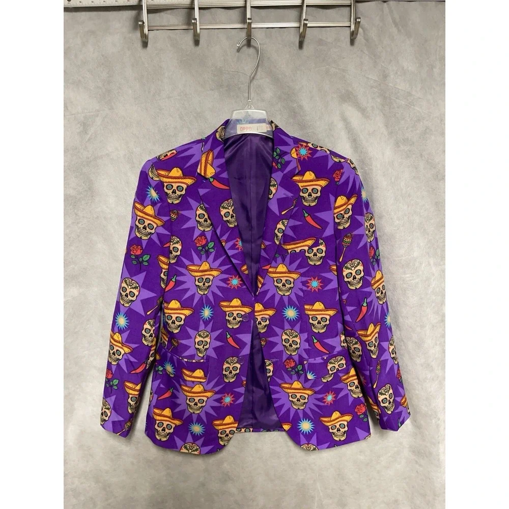 NWOT Oppo Blazer Men 38R Purple Day of the Dead Día De Muertos Halloween Jacket